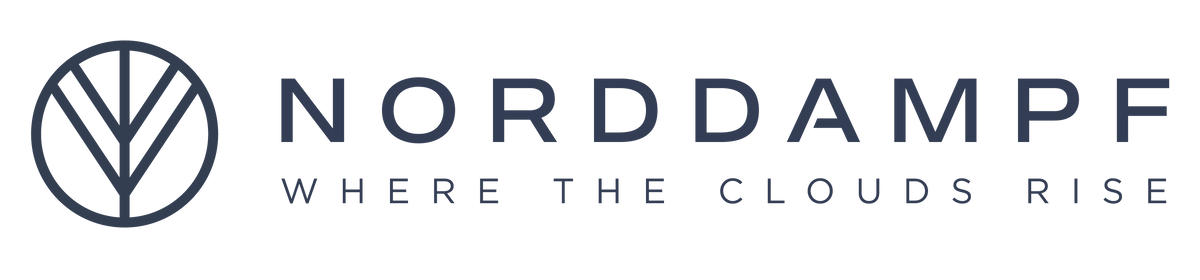 Norddampf logo with tagline 'Where the Clouds Rise' on a white background